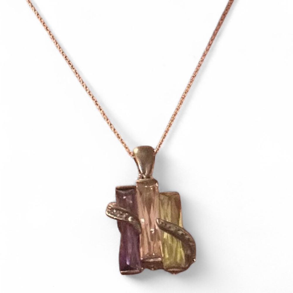 RS Covenant Purple Red Green Square cut Stone Pendant on a 18” Silver Chain